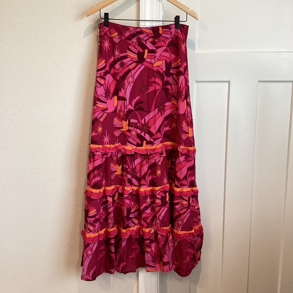 FARM Rio Pink and Orange Patterned Skirt